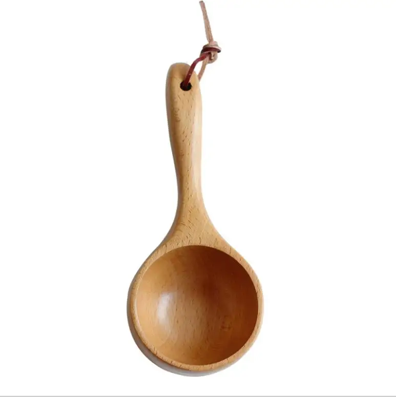 

Multi-Purpose Wooden Round Water Scoop spoon short shank Kitchen Ladle for Cooking or Serving Soup Spoon, Natural color