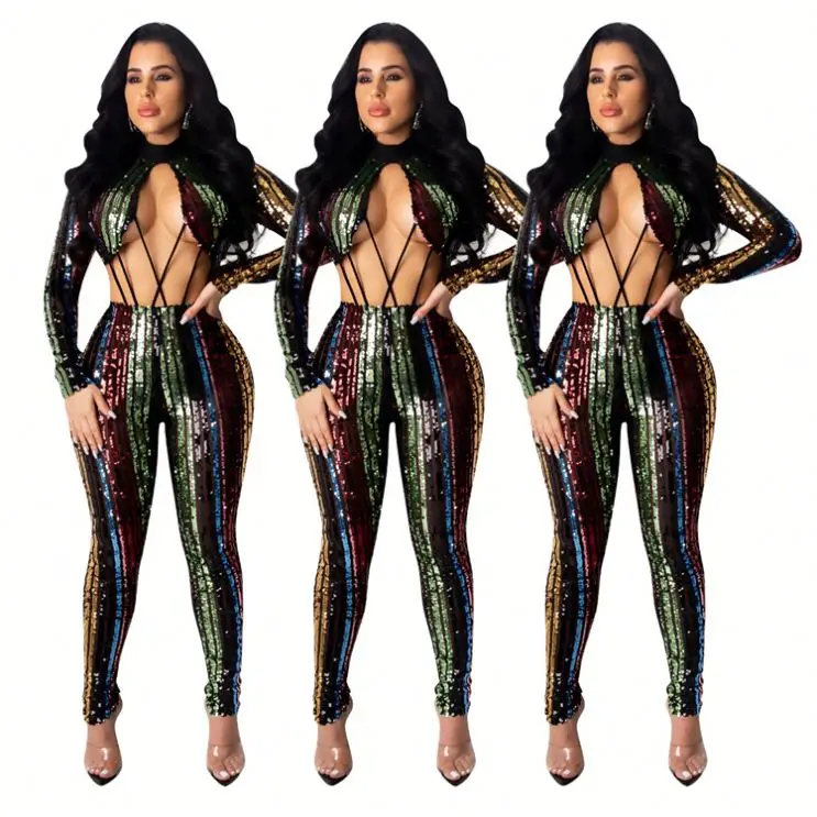

new trending sexy hollow high waist sports bustier colorful club for corset women sequin jumpsuits