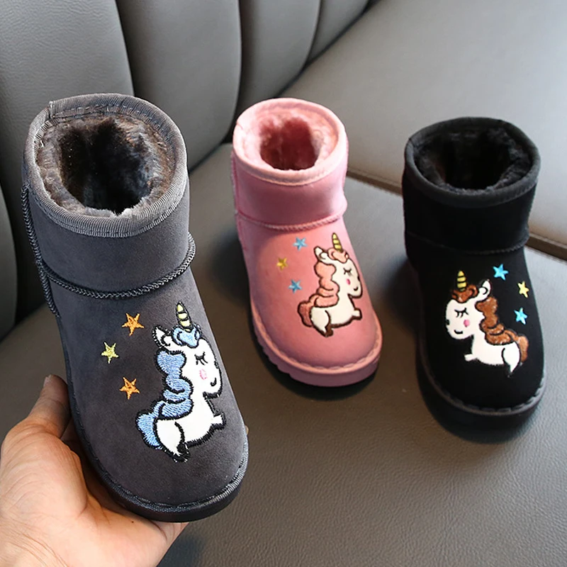 

Girls' and Boys' Shoes 2022 Winter New Cute Cartoon Children's Snowshoes Soft Leather with Flowers Warm Children's Boots