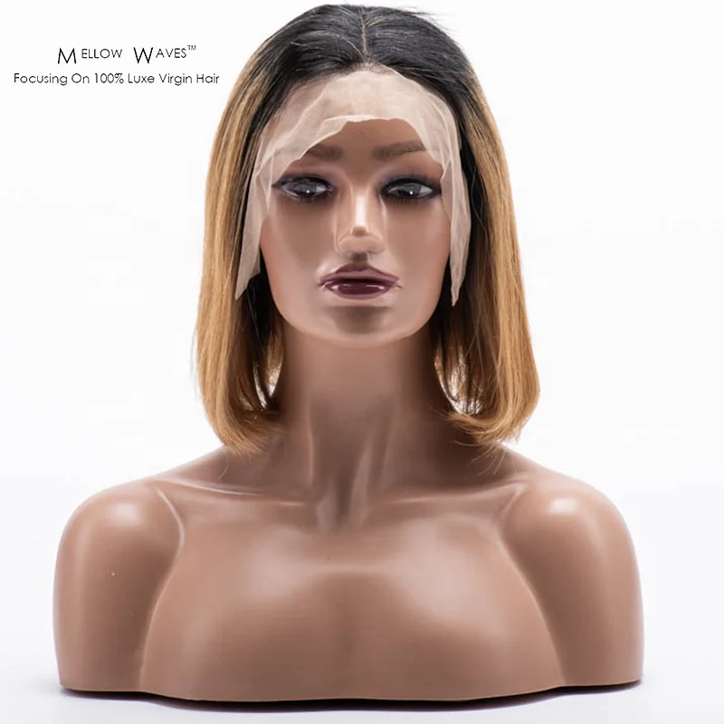 

Mellow Waves Natural Indian 100% Human Hair Wigs Lace Frontal Short Bob Straight Ombre Original Virgin Human Hair Wig For Women