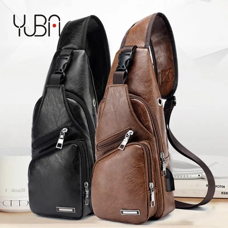 

MenShoulderBagsUSBChargingCrossbodyAnti-theftChestBagPULeatherTravelBags, 3 colors, can be mixed