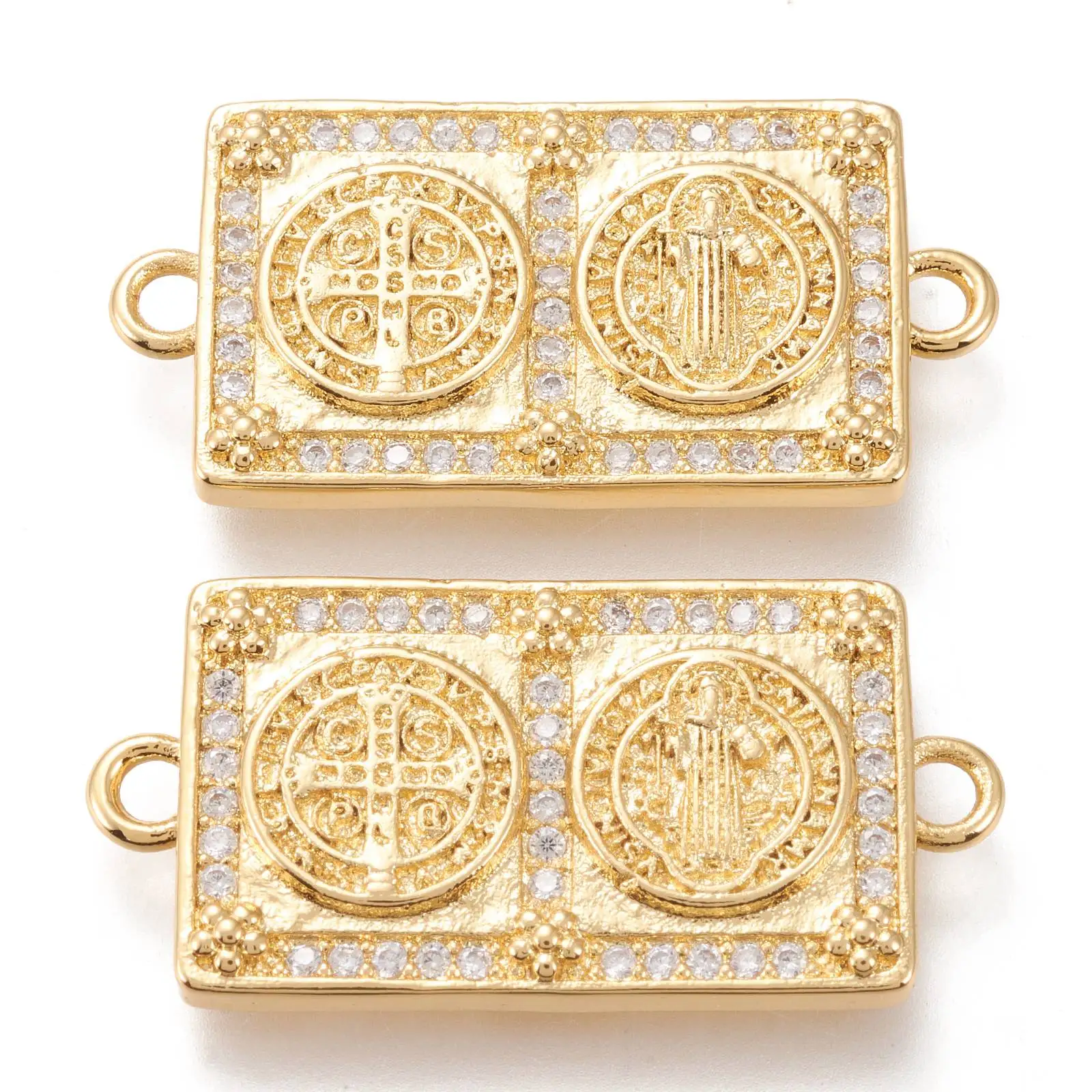 

PandaHall Rectangle with Cross & Goddess Cubic Zircon Links Connectors, Real 18k gold plated