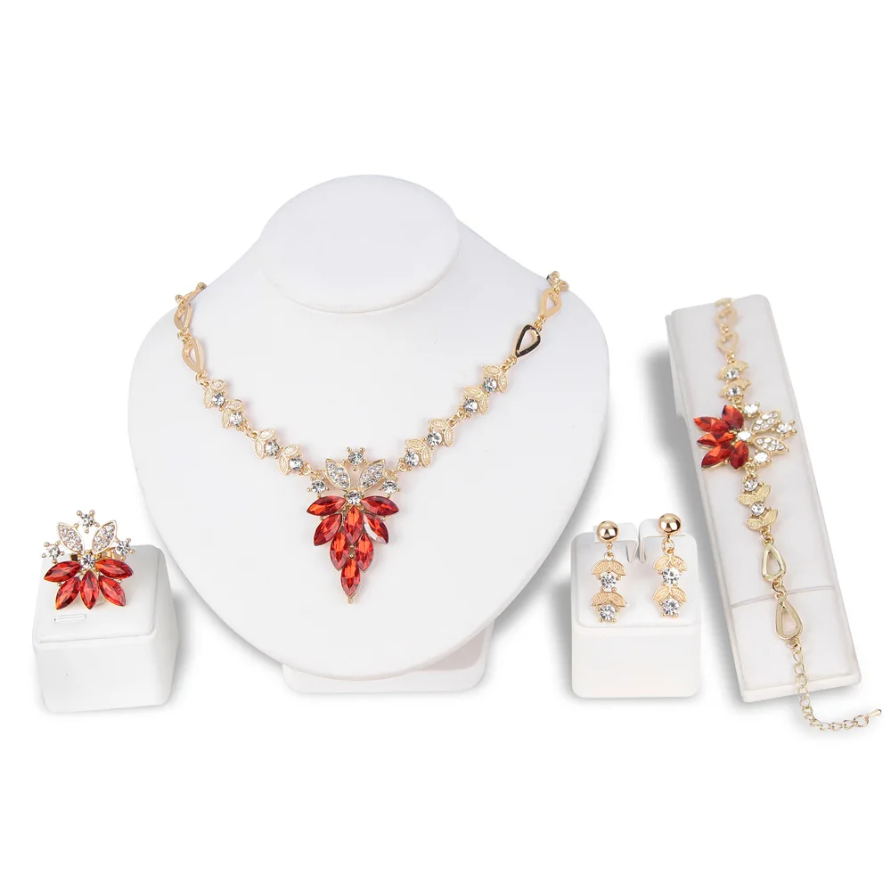 

Hot selling crystal grape necklace set electroplating KC gold multi-color choice necklace rhinestone earrings four-piece set