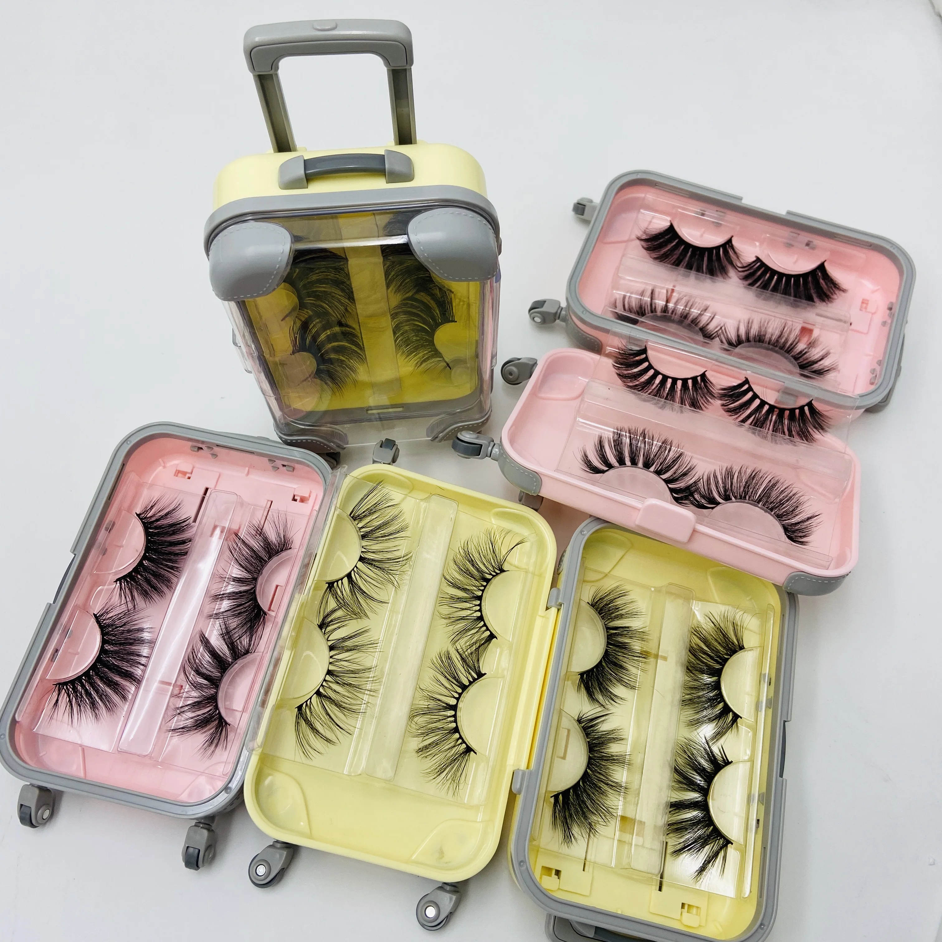 

Wholesale Free shipping 2 pairs/Case in Suitcase 25mm length soft Mink Strip Lashes Unique Packaging