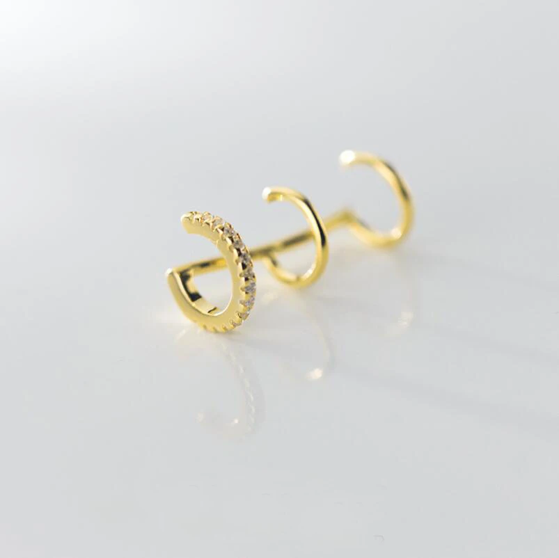 

Minimalist 925 Sterling Silver Fake Non Piercing Jewelry Triple Band Ear Cuff Earrings Disco Fever Gold