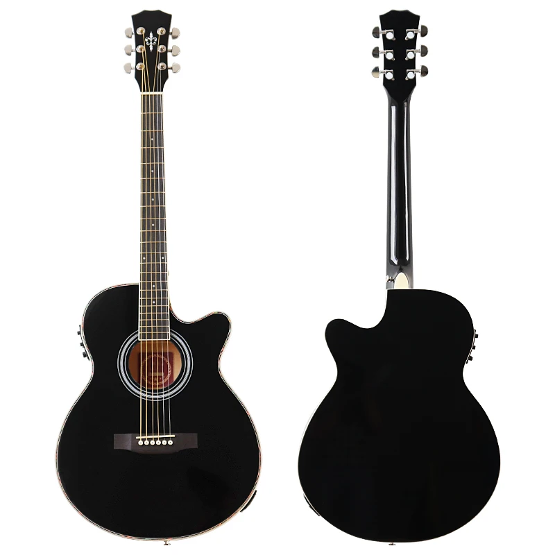 

thin body acoustic-electric guitar beginner guitar with free gig bag free string black natural sunburst white color
