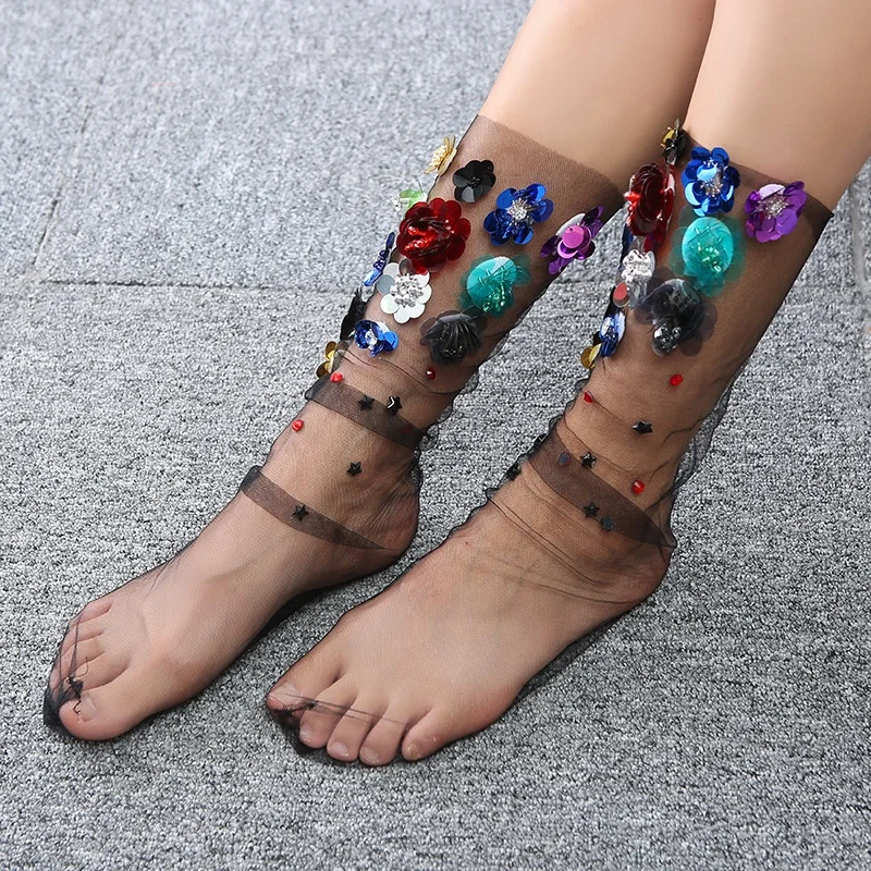 

B14326A cheap wholesale sweet lady lace transparent socks