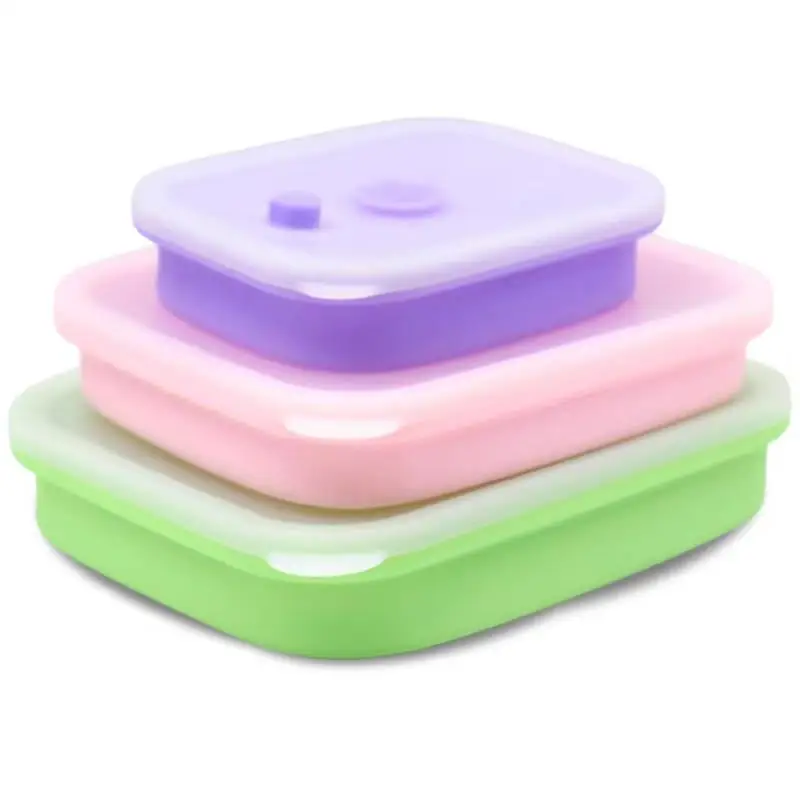 

Sealed Silicone Folding Lunch Box with Lid Single Layer Silicone Retractable Food Container Microwave Lunch Box