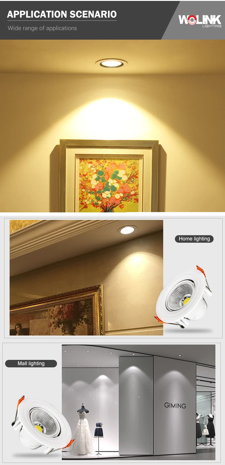 High quality indoor fixtures SMD2835 adjustable plastic housing hotel LED recessed downlight ceiling COB 3W led downlight