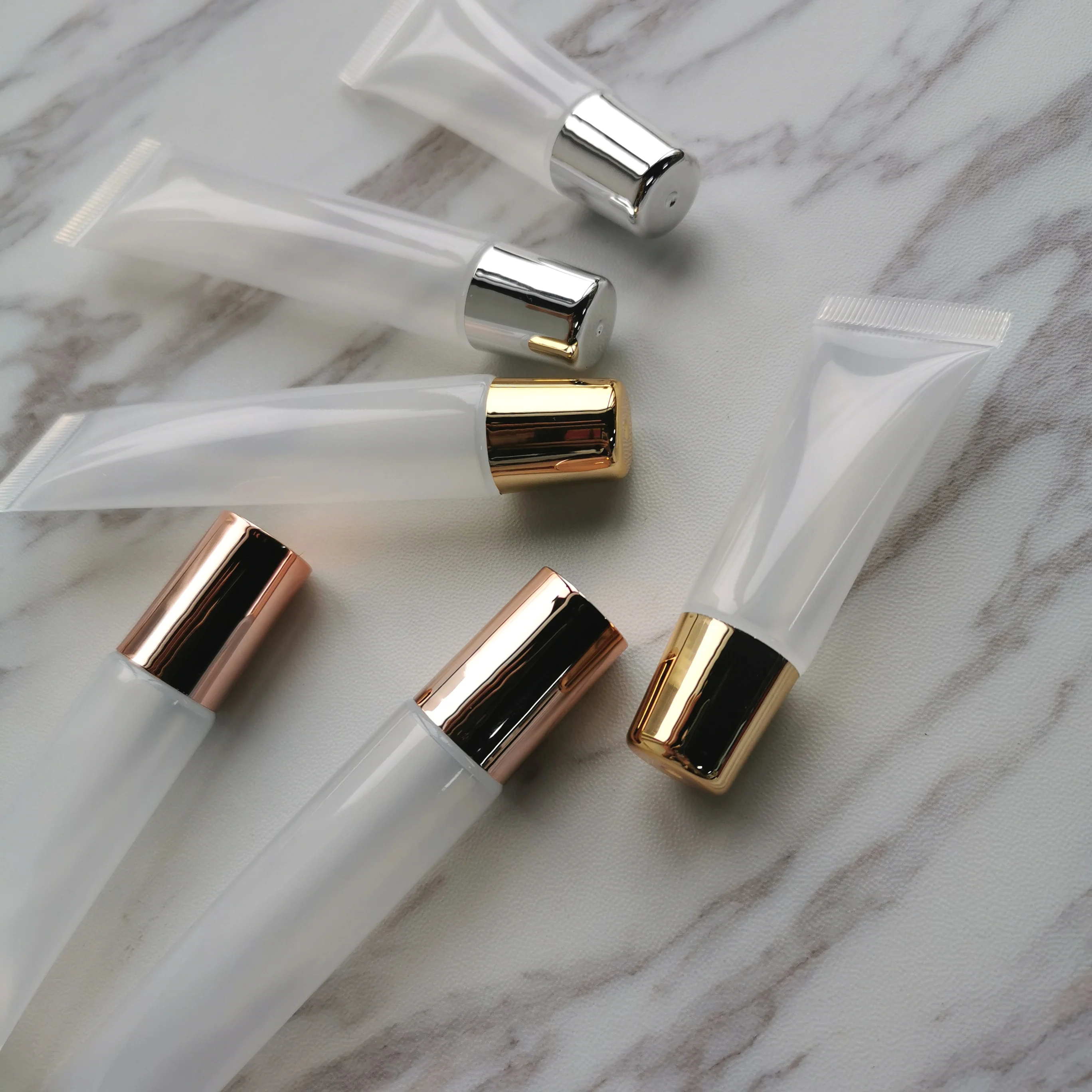 10ml 15ml Empty Lip Gloss Squeeze Tube With Rose Gold Top Custom