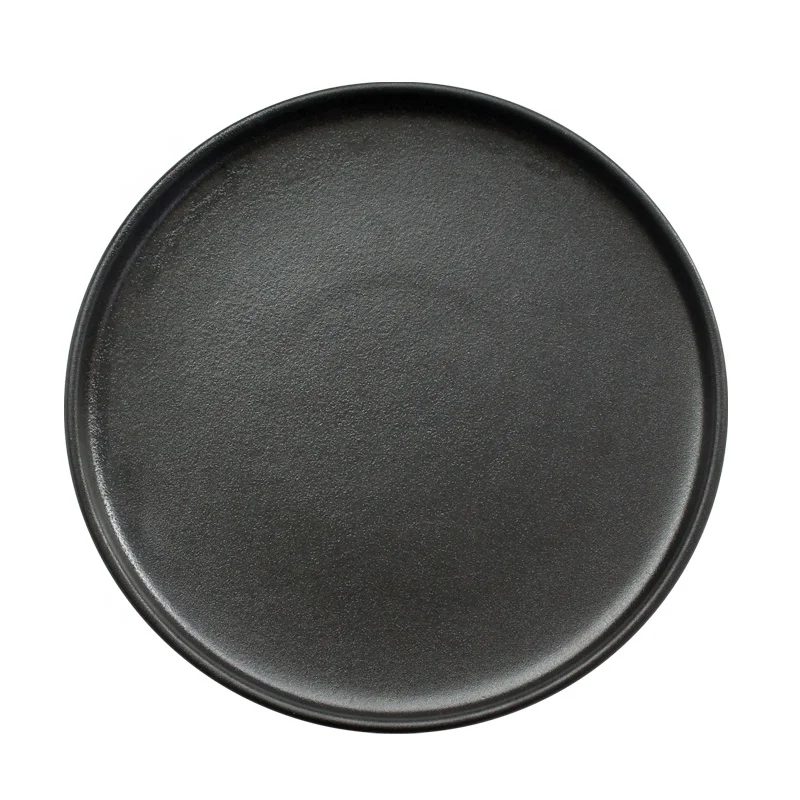 

MG factory wholesale cheap price 7" / 8" / 9" texture black ceramic pottery steak fruit breakfast plate dishes