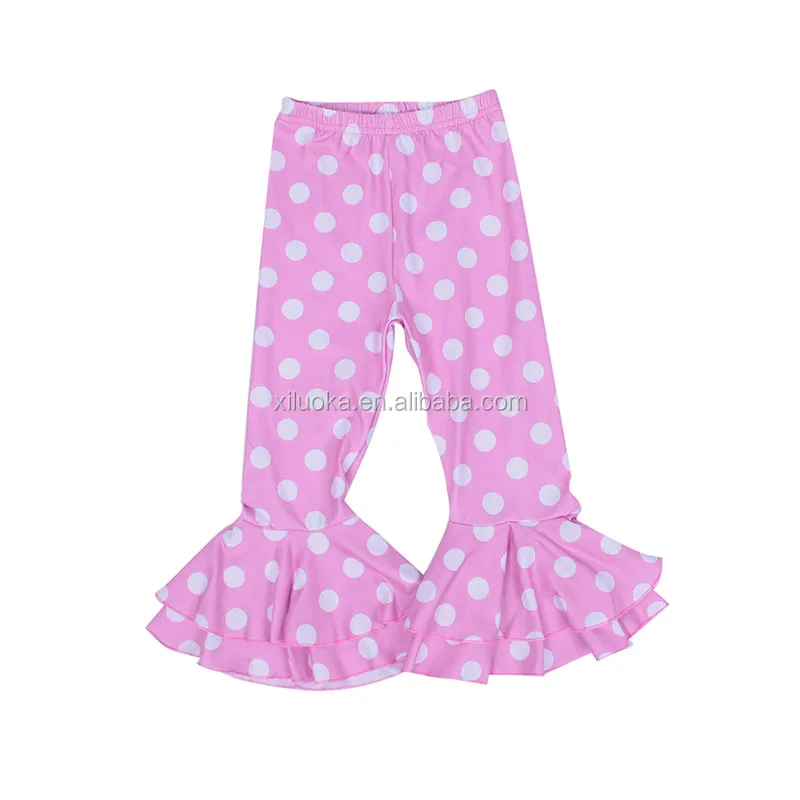 

Ruffle White Dots Printed Girl Clothes Baby Pants Pink Flare Infants Leggings, Picture