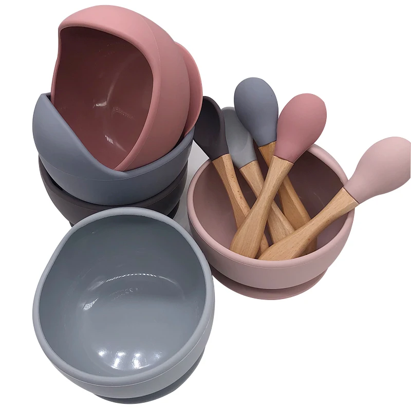 

Food grade silicone suction bowl and spoon marble for baby suction bowl set