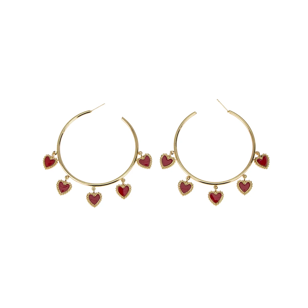 

Fashion Red Love Heart Big Hoop Earrings For Women Gold Color Hoops Earings Circle Ear Rings Vintage Jewelry, Picture