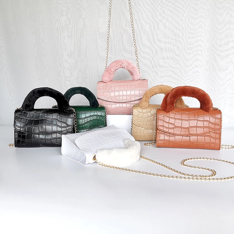 

pu 2021 sling bag for women fashion Crocodile skin Furry tote bag