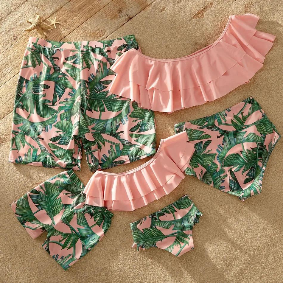 

2020 Bath Dress Clothing Father Son Swimwear Shorts Mommy Dad And Me Clothes Family Matching Flora Bikini Swimsuits Family sets, Picture