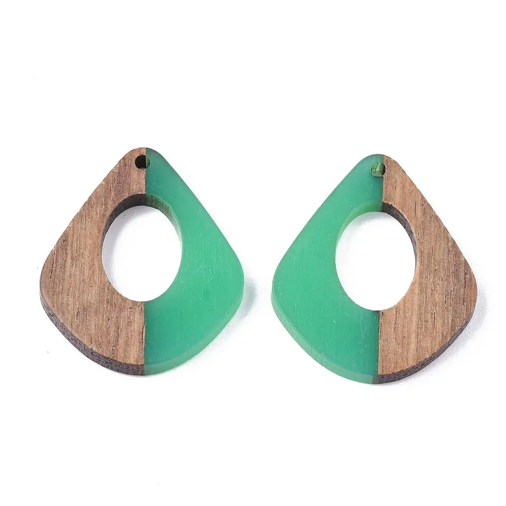 

PandaHall Wood and Resin Pendants Drop Green 32.5x27.5x2.5~4mm Hole 1.5mm