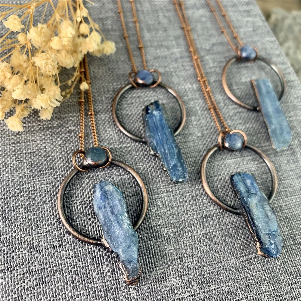 

LS-A2679 amazing new antique copper plated necklace,raw blue kyanite gemstone pendant necklace for women men jewelry