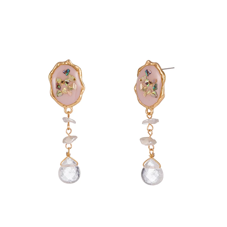 

Natural Transparent Water Drop Enamel Earrings With Colorful Shell Pearl Ladies Jewelry