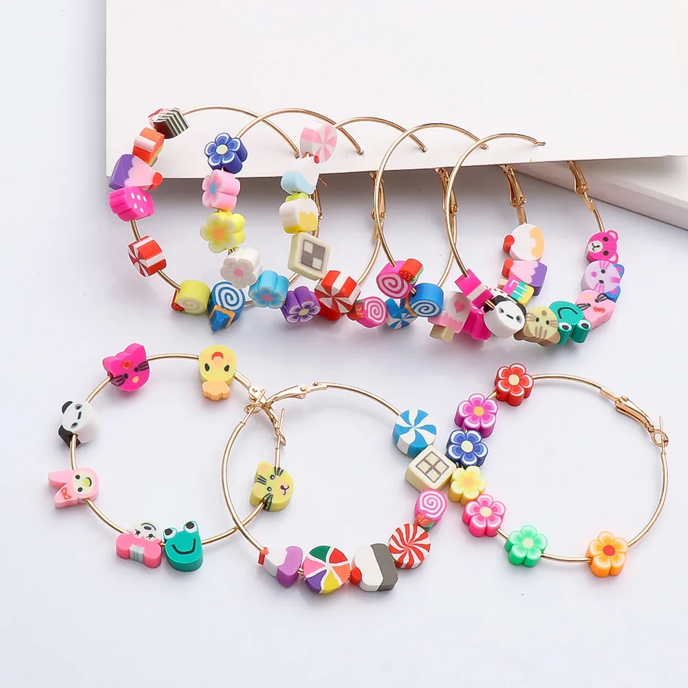 

New Arrival Acrylic Round Hoop Earrings Creative Gold Plated Colors Acrylic Animal Flower Shaped Earrings For Birthday Gift