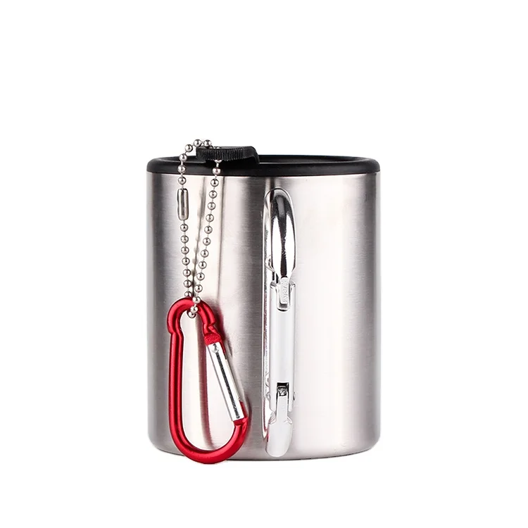350ml Stainless Steel Travel Coffee Mug Camping Cup With Carabiner Hook