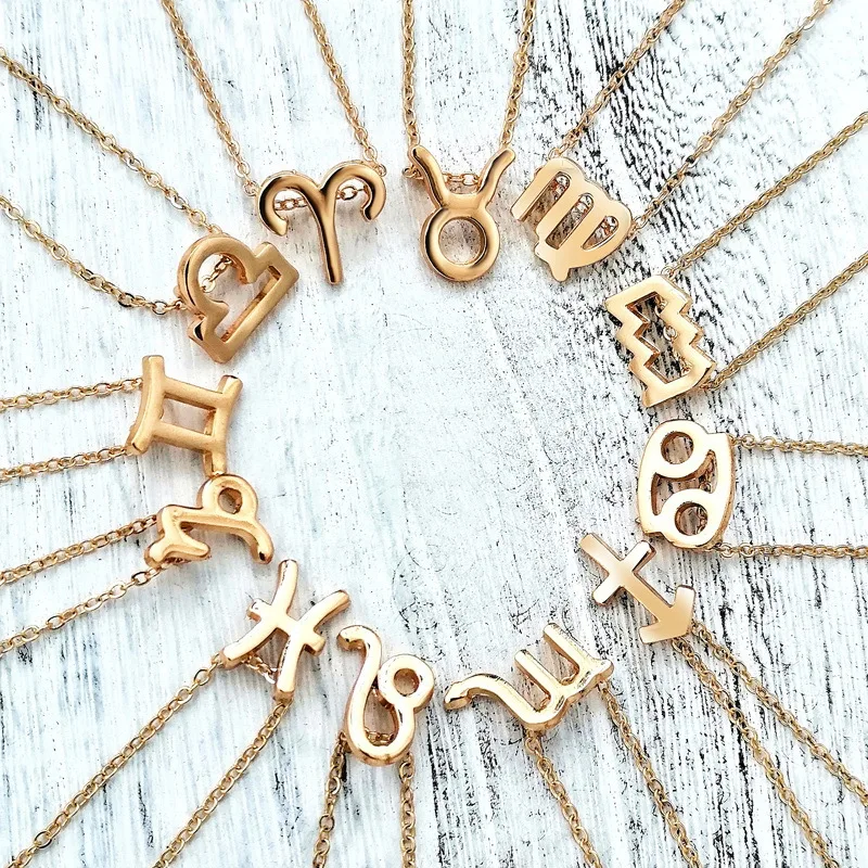 

Female 18K Gold Plated Choker Chain Elegant Astrology Sign Pendants Charm 12 Zodiac Necklaces