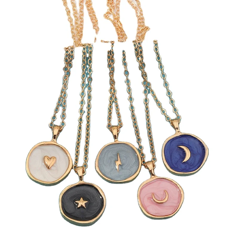 

Enamel Moon and Star Round Pendant Necklace, Picture show