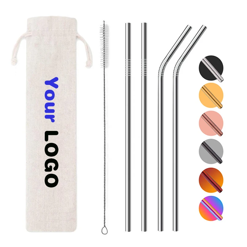 

Amazon Suppliers Eco friendly hot sale stainless steel wholesale metal straws with bag customized logo Mason drinking straw, 7 colors