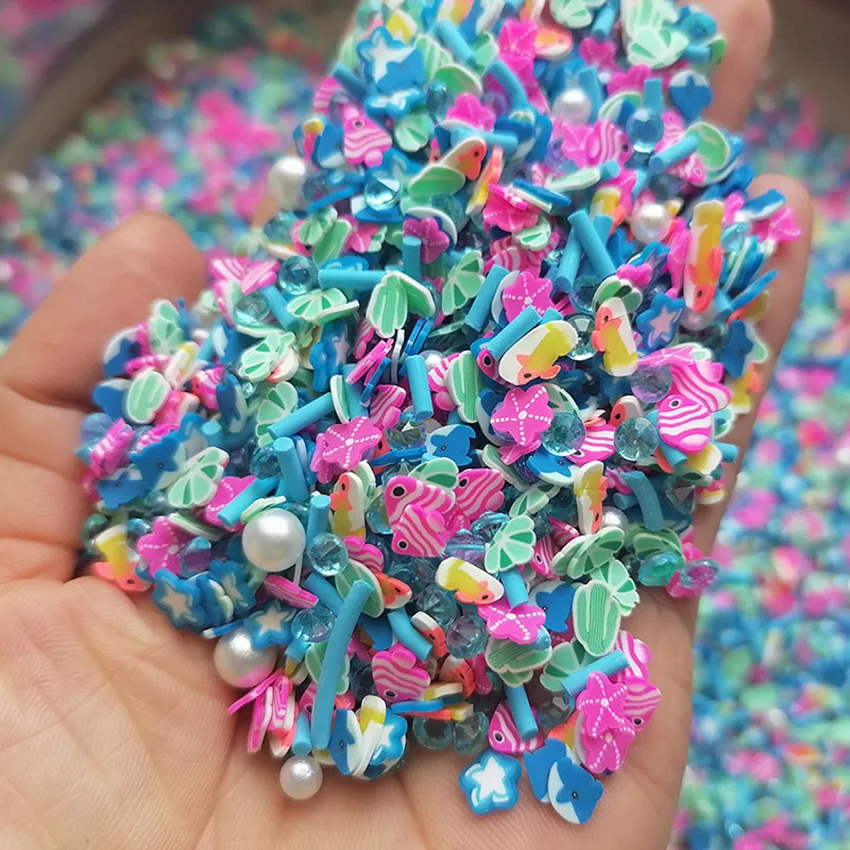 1kg DIY Craft Slime Filler Polymer Clay Slices Sea Animal Shell Starfish Shark Cactus Acrylic Rhinestones Polymer Clay Sprinkles