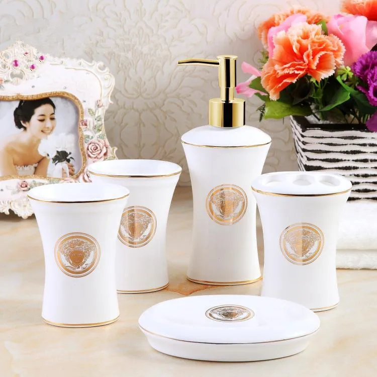 

Wholesale Factory Price Modern Design High Quality Ceramic Porcelain Bathroom Accessory Set for Home and Hotel, Blue/pink