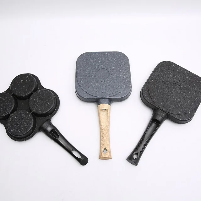 

YUGOSLU Medical stone four hole omelette pan flat non-stick egg dumpling pot home egg hamburger fried egg, Black magic pan