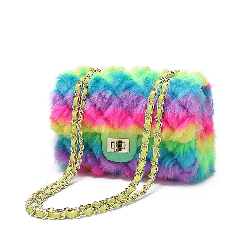 

TS9241 New Arrivals Fashion Autumn Winter high quality rainbow fur purses and handbags for ladies bag vendor women handbags