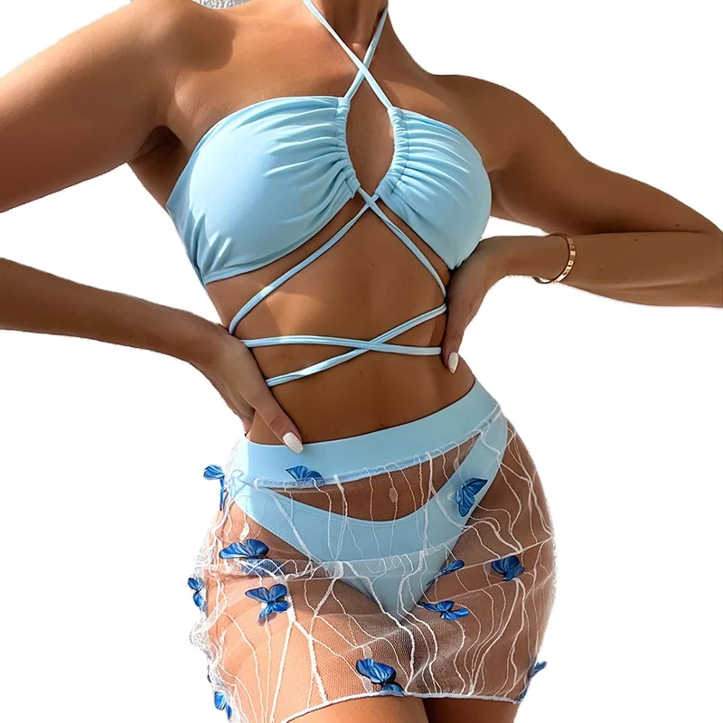 

Simple Solid Color Swimsuit Women Underwear Bra Sexy Micro Bikini Summer Breathable Mesh Swim Wear Skirts