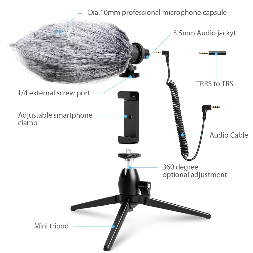 Vlog Video Recording Condenser Microphone Handheld Recordable