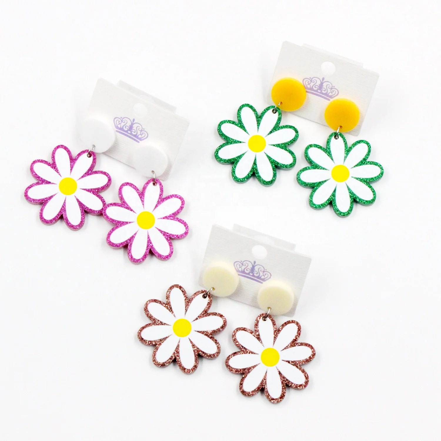 

35mm Acrylic Daisy Dangle Earrings CuteEarrings Glitter Jewelry Acrylic Earrings