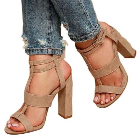 

New style summer female hign heels sandals thick sole outdoor sandals buckle shoes, Customized color