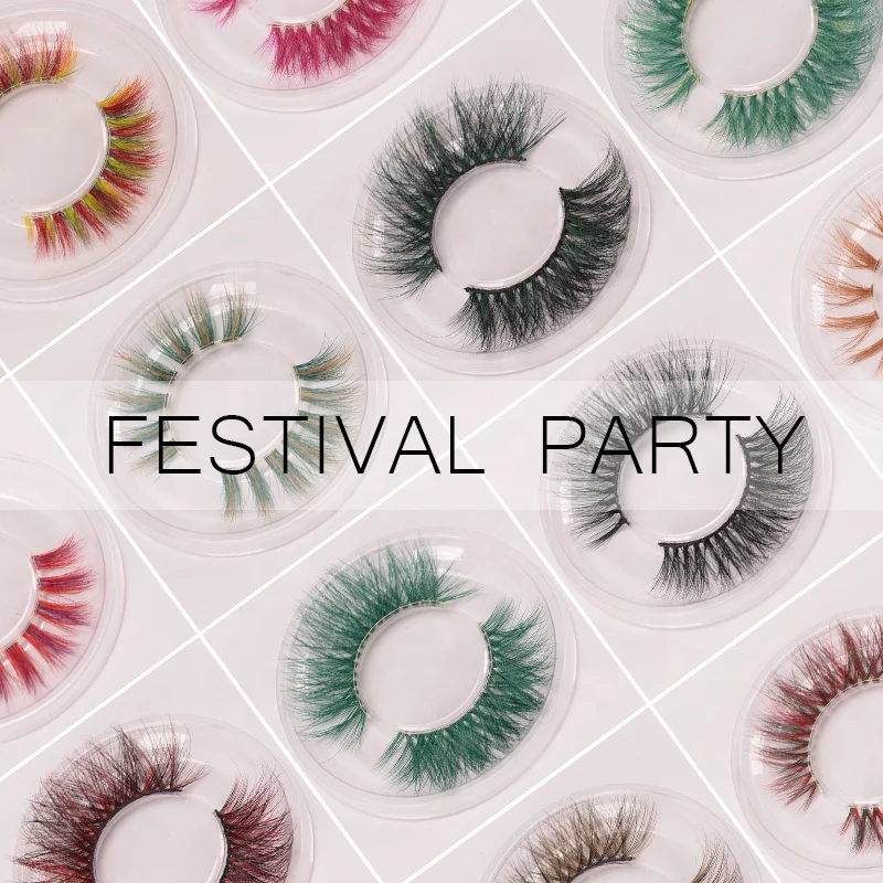 

Halloween mink eyelashes 18-22mm color faux mink lashes clear band lashes