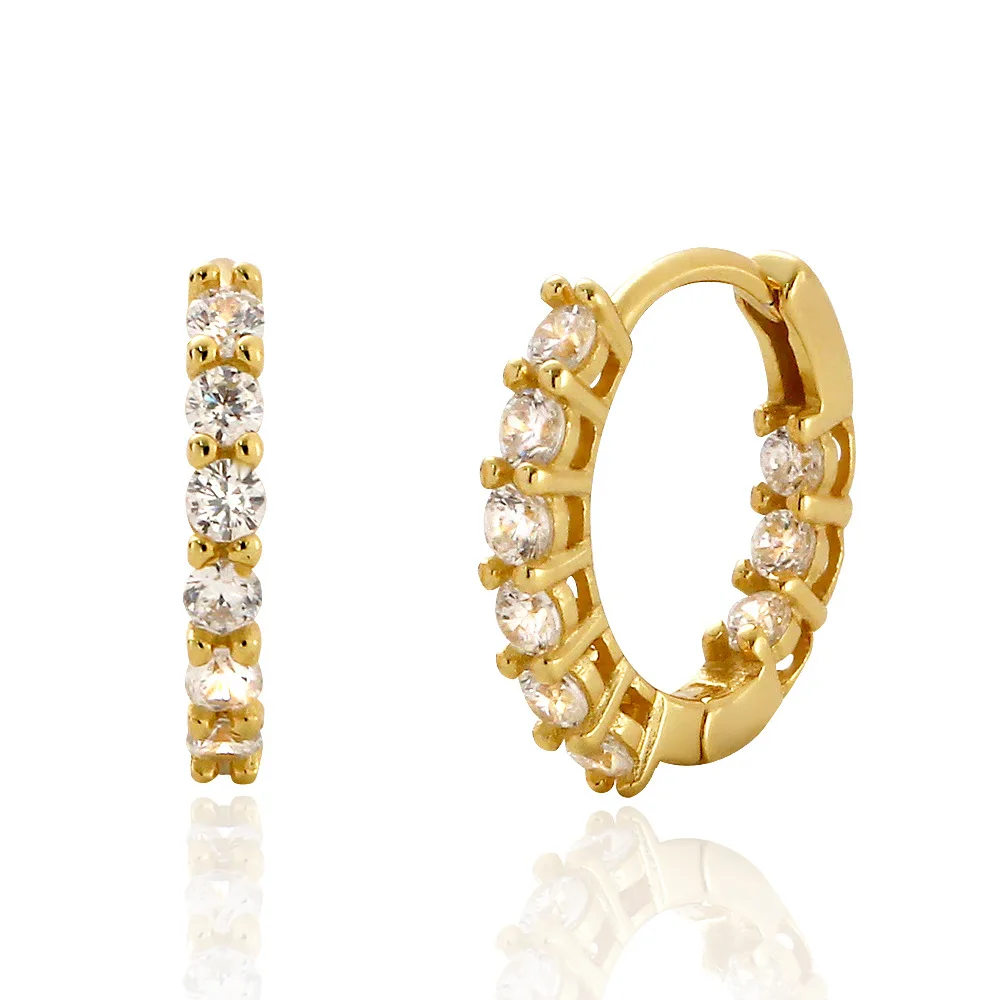 Wholesale Fashion Jewelry 925 Sterling Silver Single Row Zircon Simplicity Round Gold Plated Hoop Earring Jewelry for Women