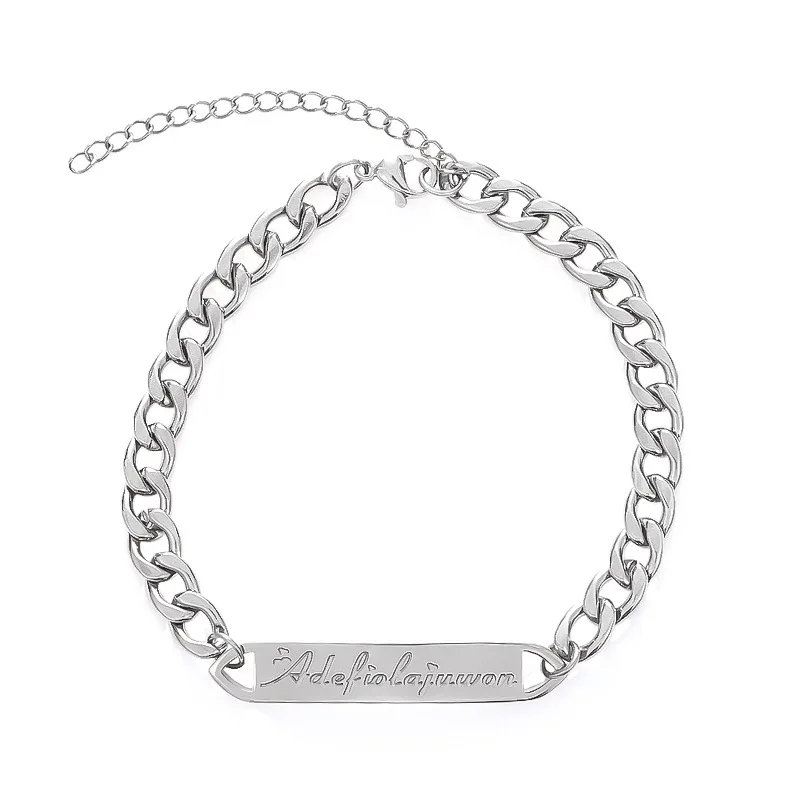 

European Fashion Custom DIY LOGO Name Stainless Steel Chain Bracelet, As picture