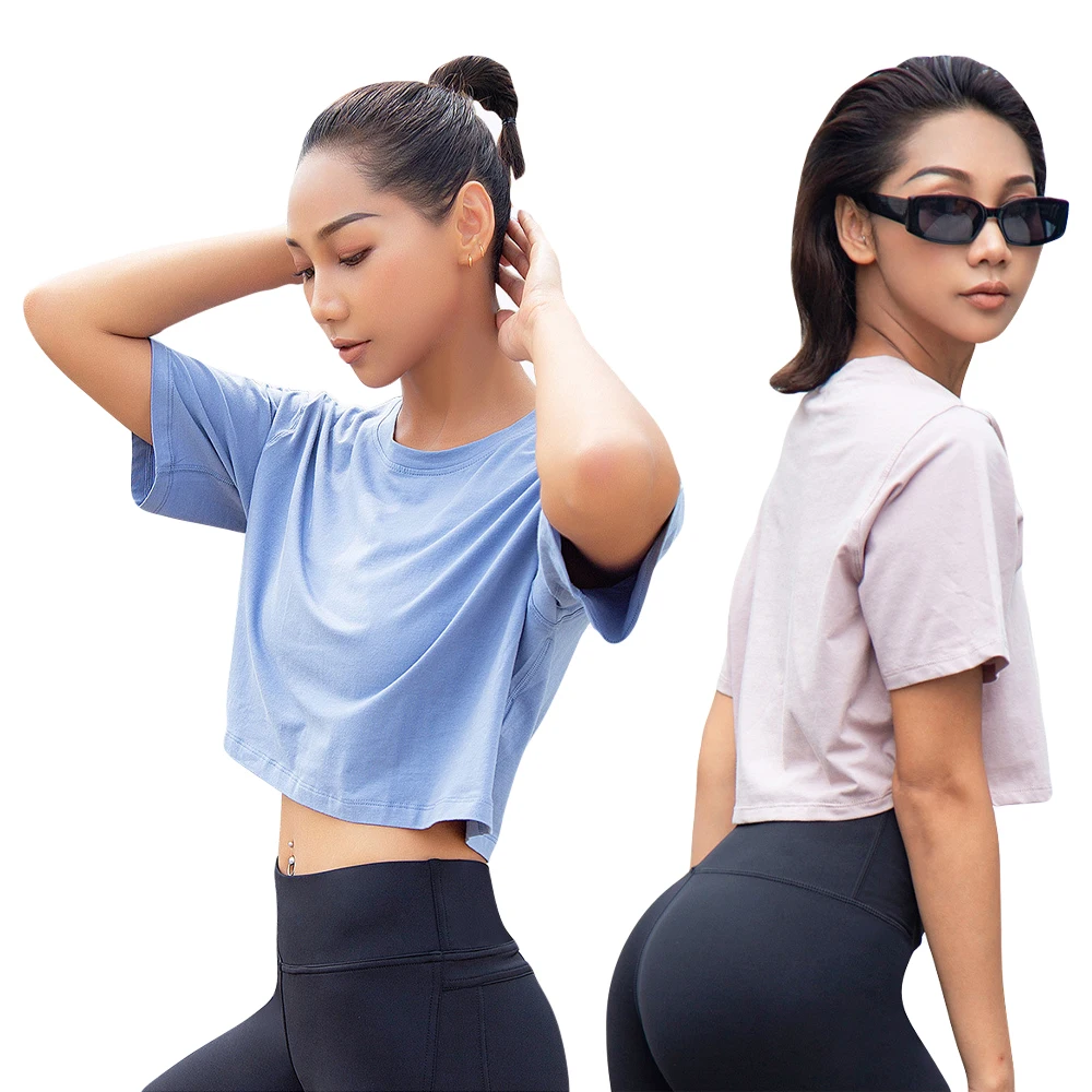 

Women Soft Loose Cotton Comfort short sleeve crop tops Running Yoga Jogging T-shirt, Printed