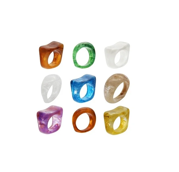 

Cute Trendy Rings Colorful Plastic Resin Square Gem Stackable Chunky Acrylic Ring for Women Girls, As picture shows