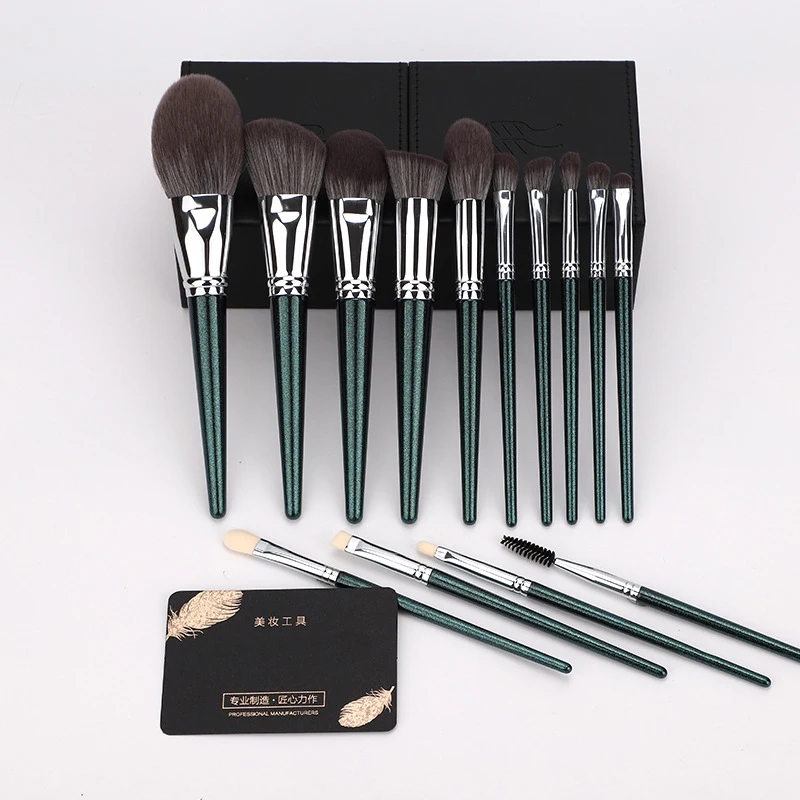 

2020 high end makeup brush 14 pcs green handle eyeshadow brush makeup brush set