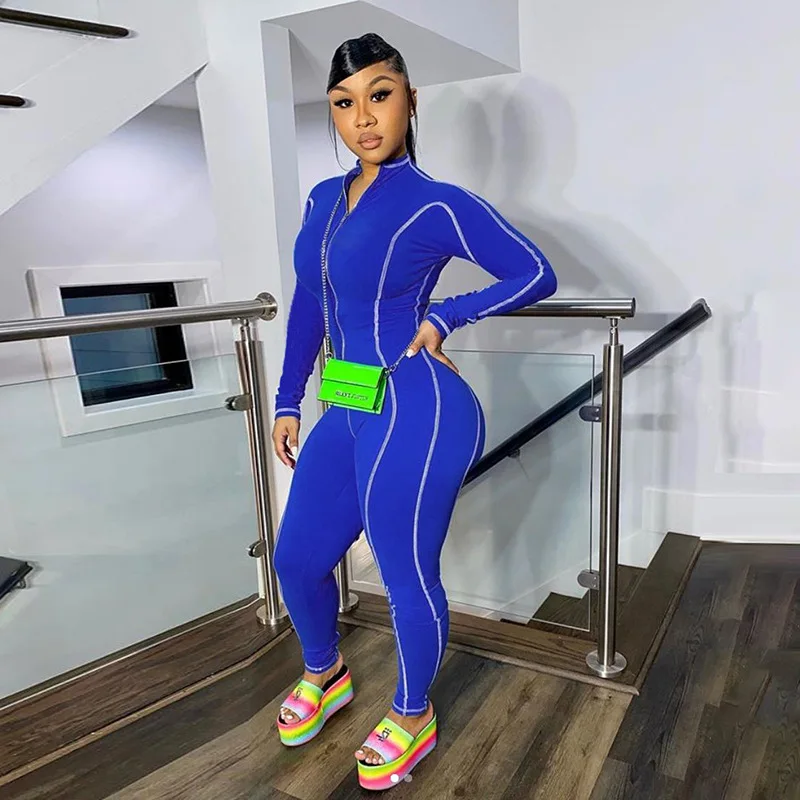 

summer gym casual fitness long sleeve one piece bodycon jumpsuit women