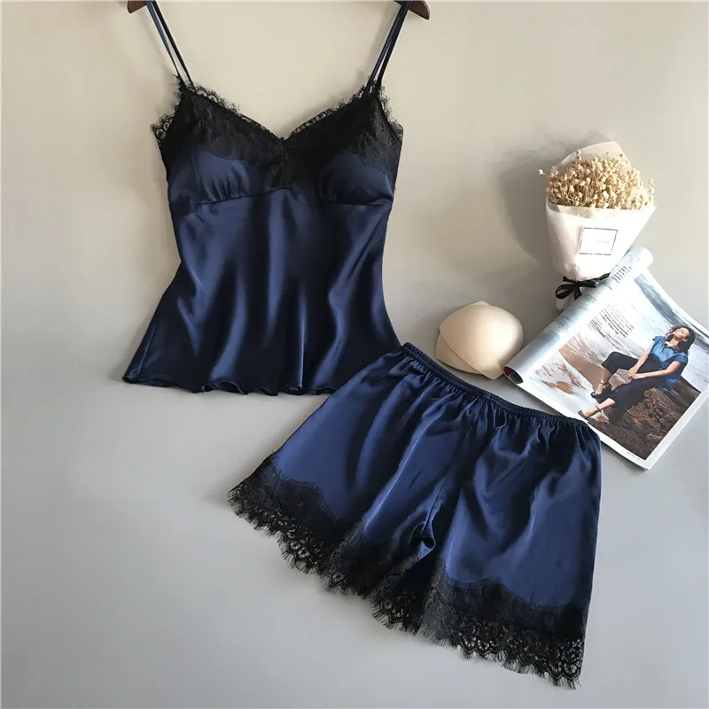 

GY-YQ010 Wholesale Sexy Soft Lace Slip Pajamas women 2 pieces Underwear Set, Black,wine, white,dark blue