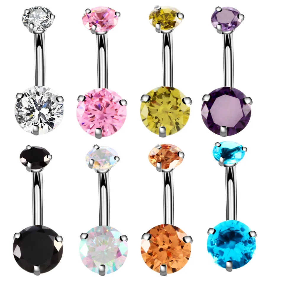 

Jachon 14G Double Prong CZ Belly Ring stainless steel Internally Threaded Piercing Jewelry Girls with piercings, As picture