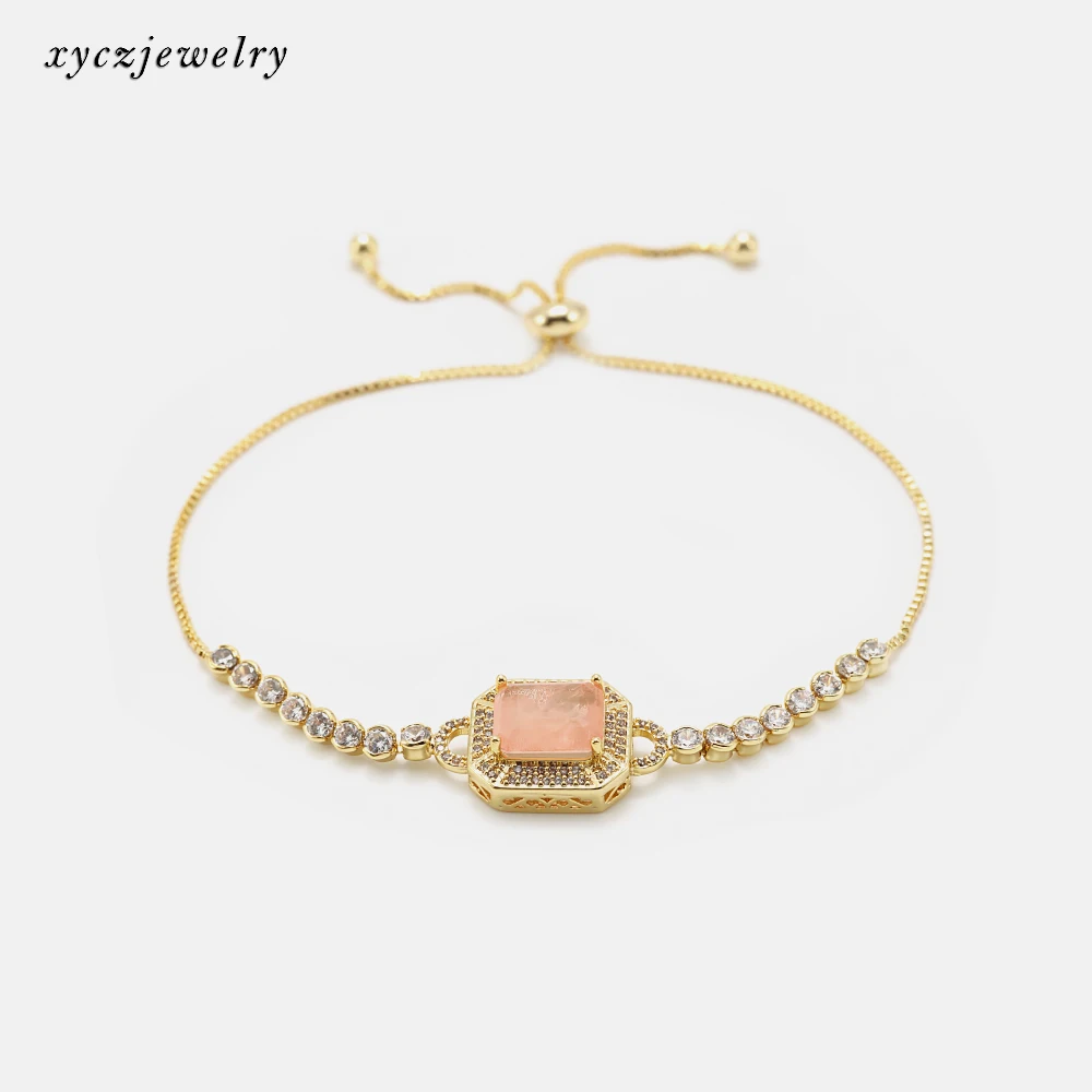 

New pink fusion stone bracelet 18K gold-plated woman bracelet, Gold or white