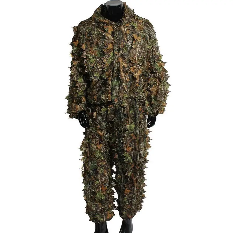 

Best price Sniper Suit Shirt Pant Wear-Resistant Breathable Hunting Shooting 3D Leaf Camo Jungle Hunting Clothes, Camouflage