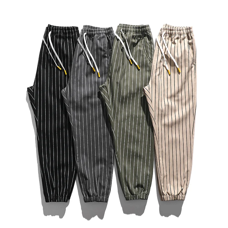 

Men's Fashion Loose Sweatpants Pinstriped Casual Sweatpants 100% Cotton Breathable smoking trousers Harem Pants Men's Clothing