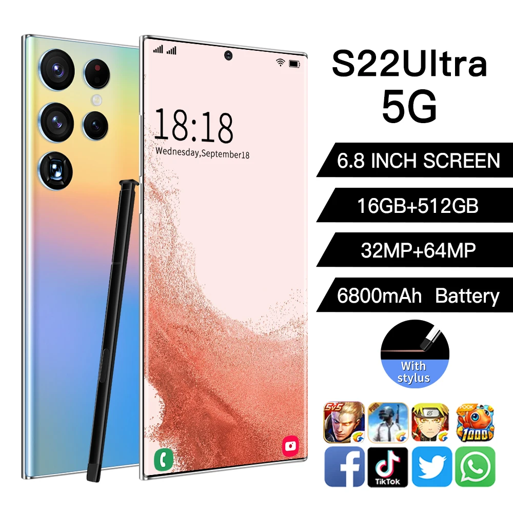 

2022 New s22ultra 16gb+512gb low price 6.8inch Product Global Realme 7 Pro S22 5G phones, Black blue white