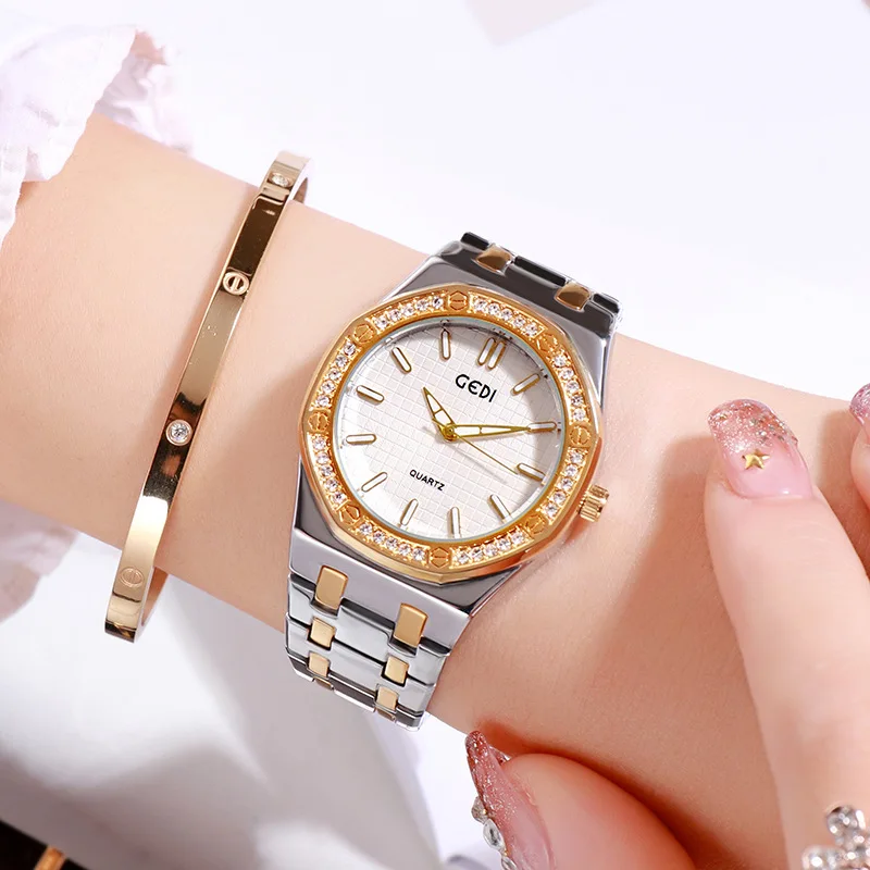 

Gedi Brand Crystal Bracelet Steel Watch Women's Celebrity Watch Elegant 30 Bar Waterproof WOMEN'S Watch